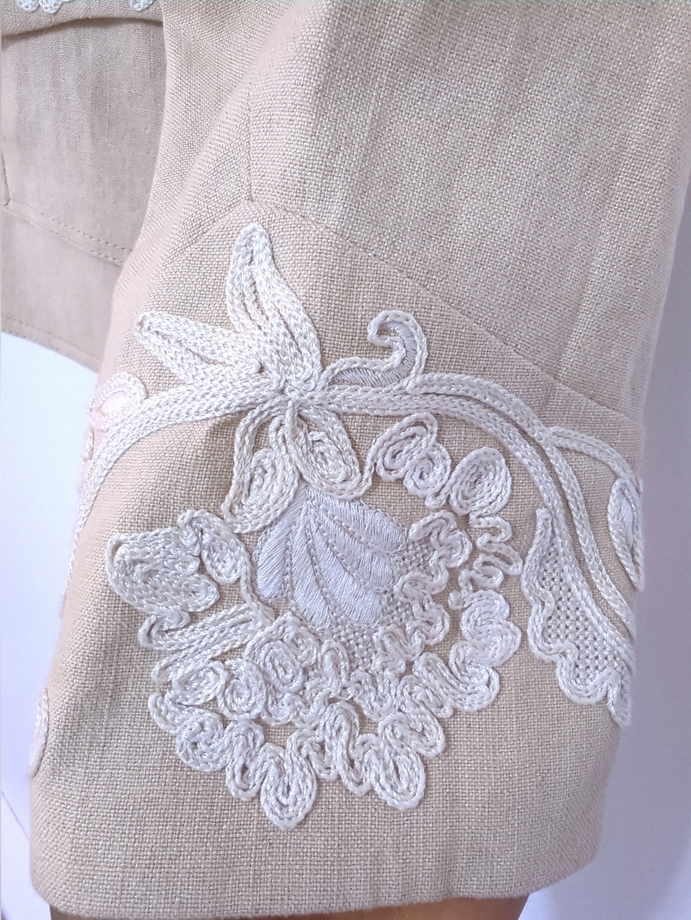 Etro Milano Embroidered Linen Blazer Beige Peplum Jacket IT 46 US 10 - Picture 6 of 10